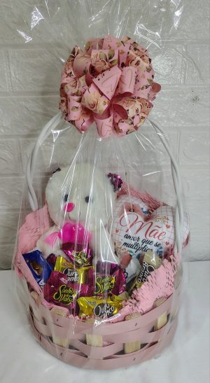 cesta rosa urso e almofada R18