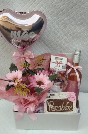 cesta rose com vinho